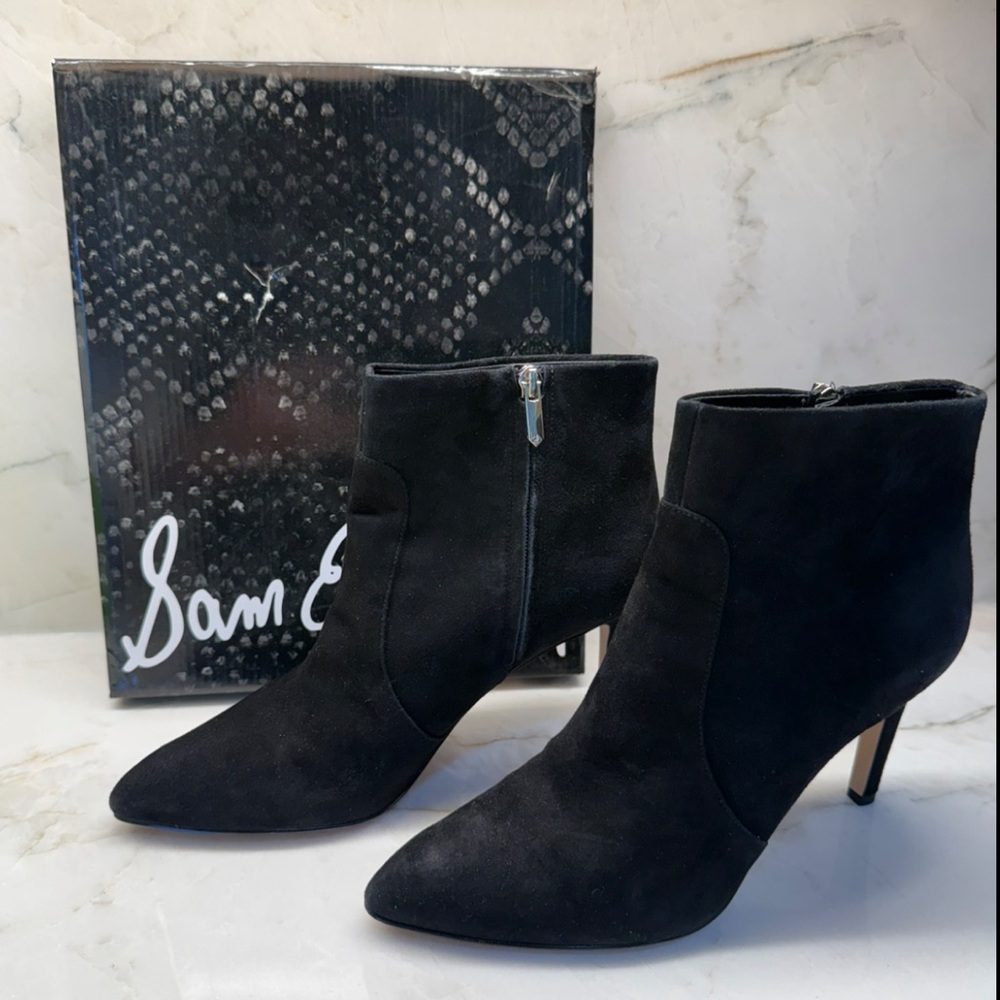 Sam Edelman Olette Black Suede High-heel Pointed Ankle Boots